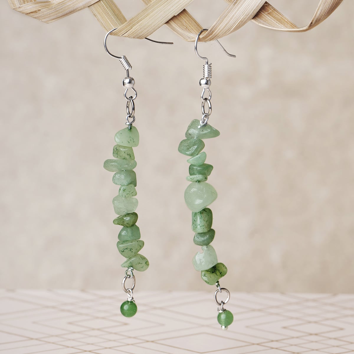 Green Aventurine Chips Hook Earrings