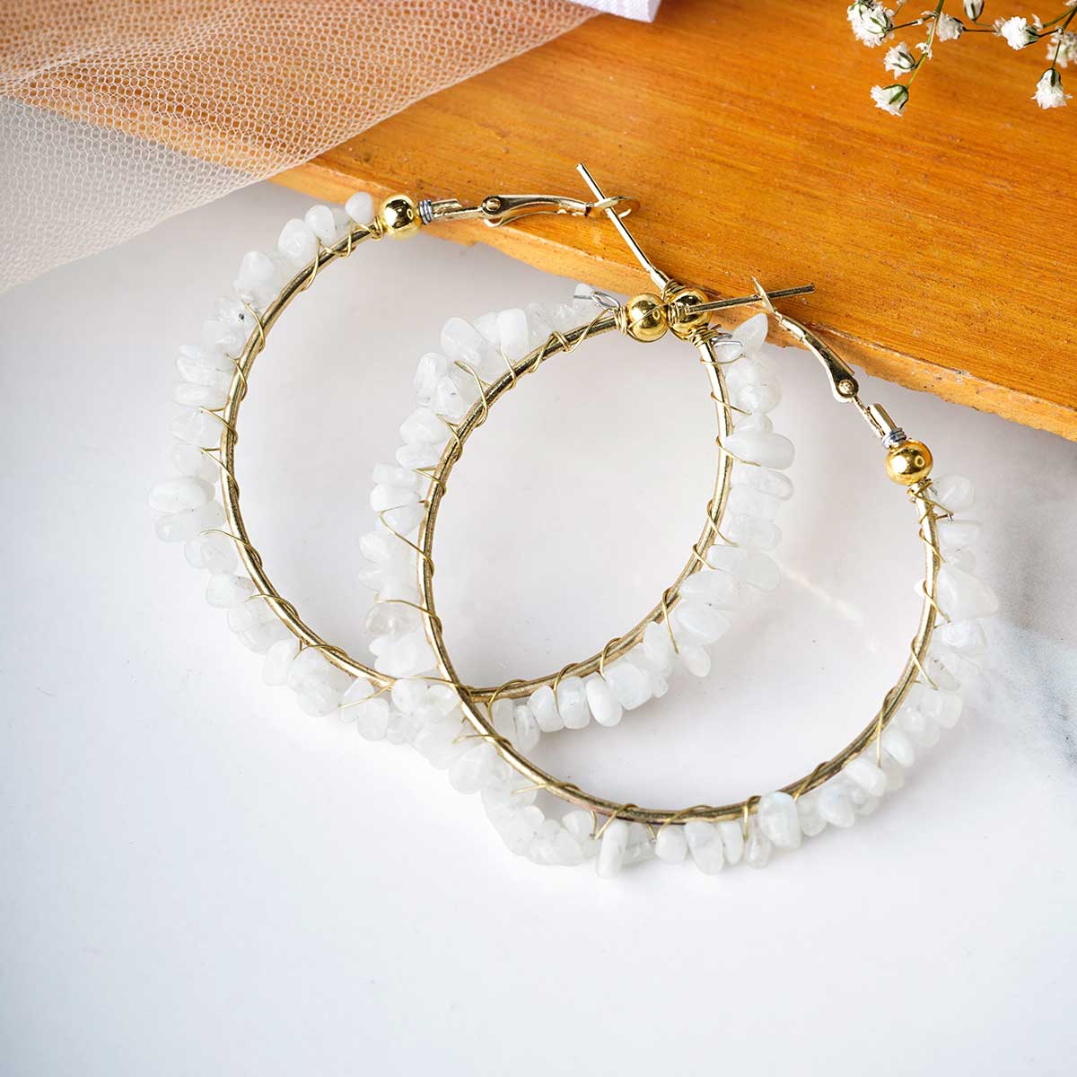 Moonstone Chips Huggie Hoops Earring