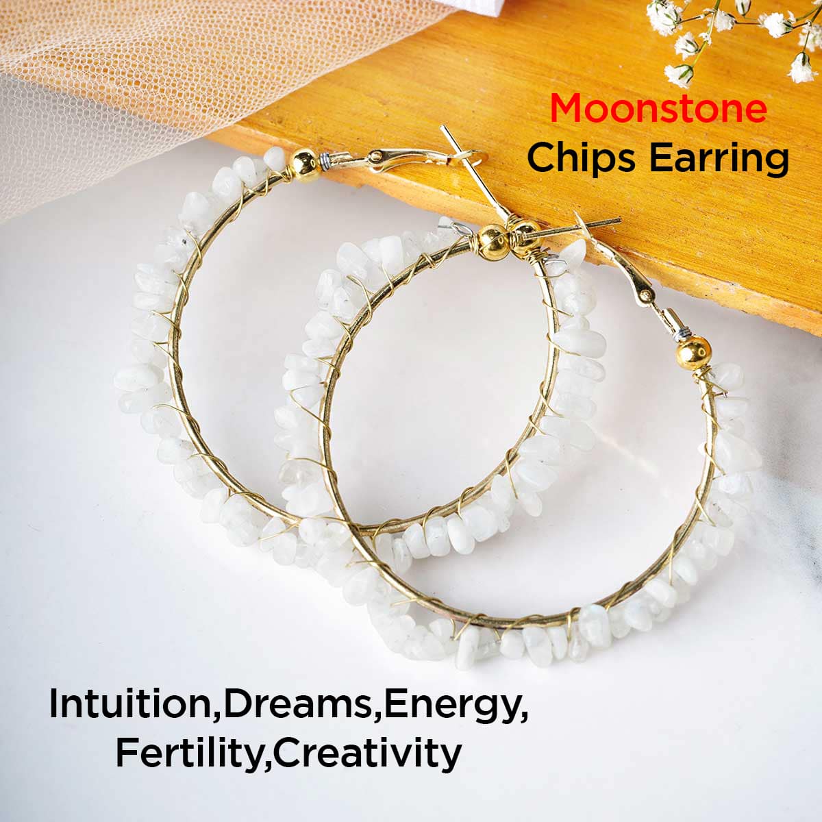 Moonstone Chips Huggie Hoops Earring