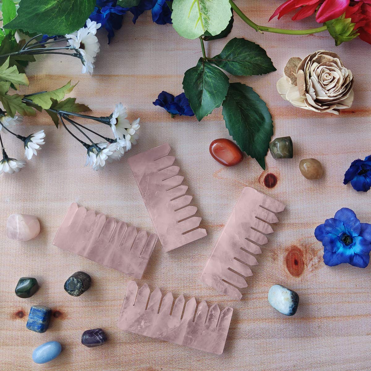 Rose Quartz Hair Comb Crystal Heart Chakra Scalp Massage Healing Natural Stone Carved Bridal Comb, Pocket Comb, Crystal Healing,Healing Comb