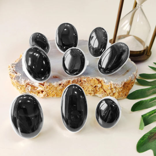 Oval Shape Black Onyx Rings