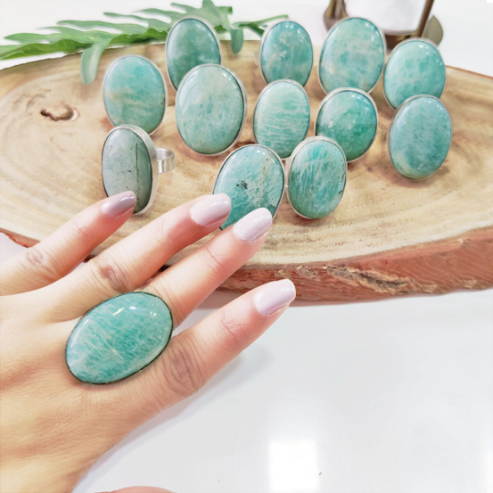 Oval & Drop Shape Amazonite Rings