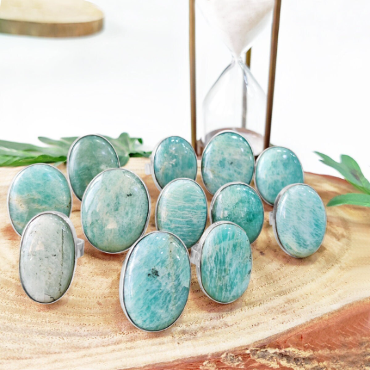 Oval & Drop Shape Amazonite Rings