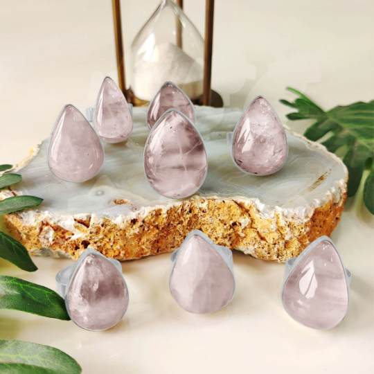 Oval & Drop Shape Rose Quartz Rings