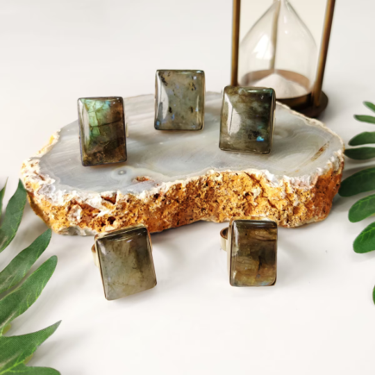 Oval, Drop & Rectangle Shape Flashy Labradorite Rings