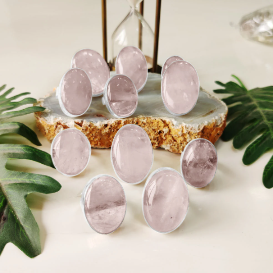 Oval & Drop Shape Rose Quartz Rings
