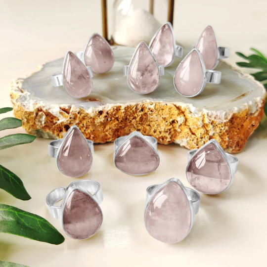 Oval & Drop Shape Rose Quartz Rings