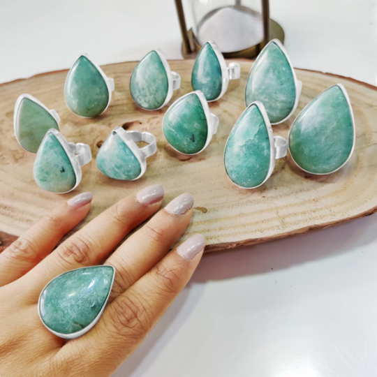 Oval & Drop Shape Amazonite Rings