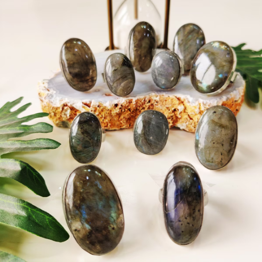 Oval, Drop & Rectangle Shape Flashy Labradorite Rings